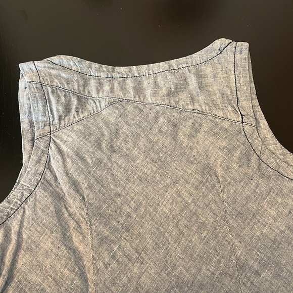 Horny Toad Linen Sheath Dress Blue Chambray Shift Knee Length Sleeveless, sz S - Picture 10 of 10